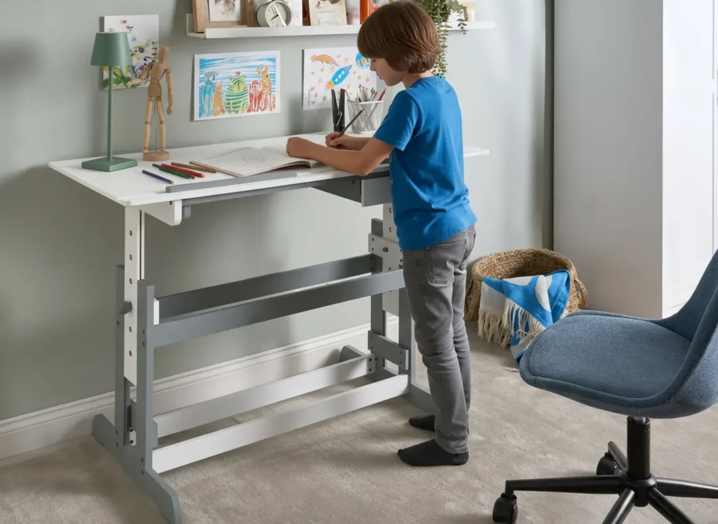 Clearance Biurko regulowane manualnie NANNUP Biały 110 cm 53 cm Wszystkie Biurka|Biurka Z Regulacją Wysokości