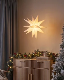 Dekoracja wisząca LED BHAGIRATHI Gwiazda 44 cm Złamana biel