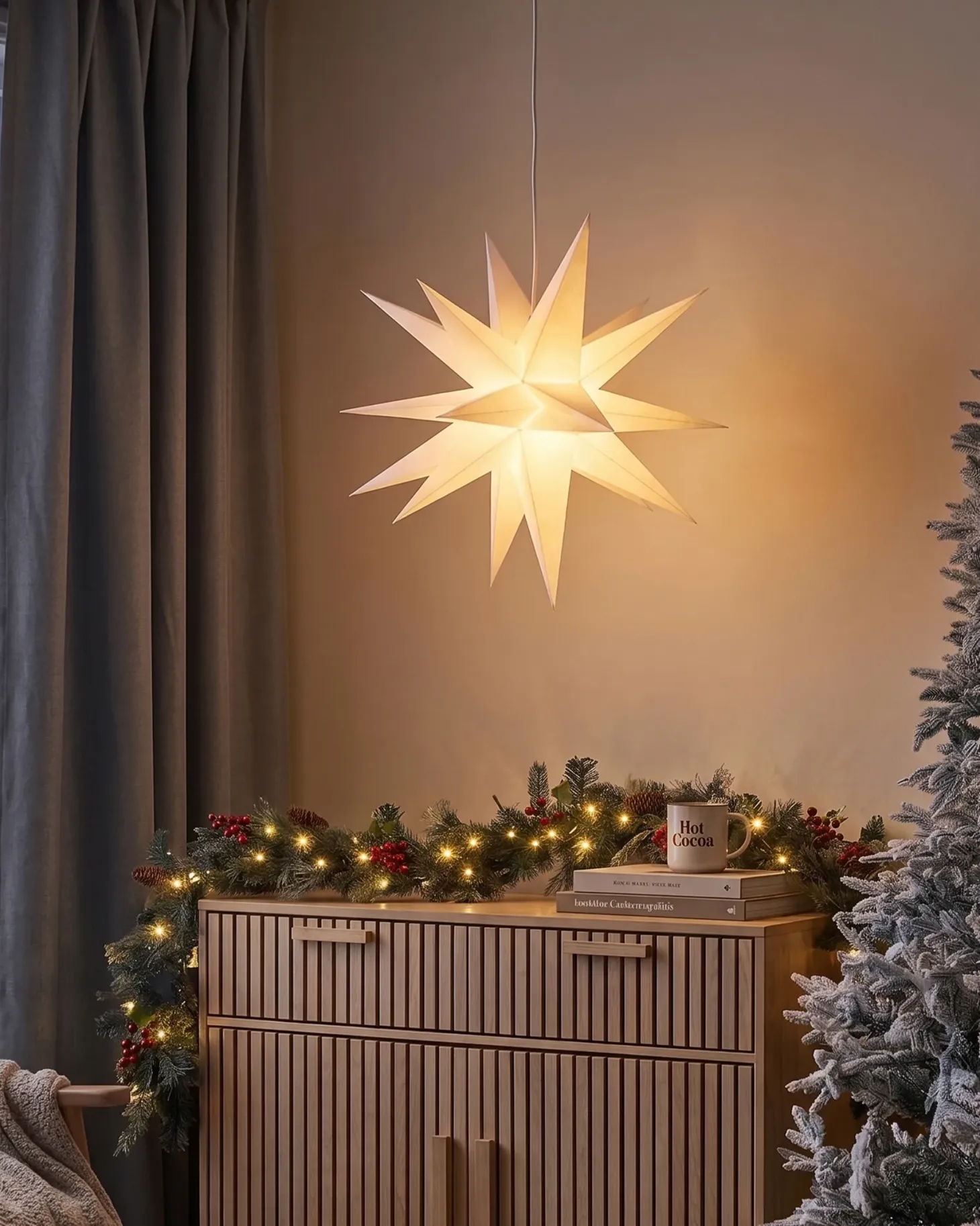 Dekoracja wisząca LED BHAGIRATHI Gwiazda 44 cm Złamana biel