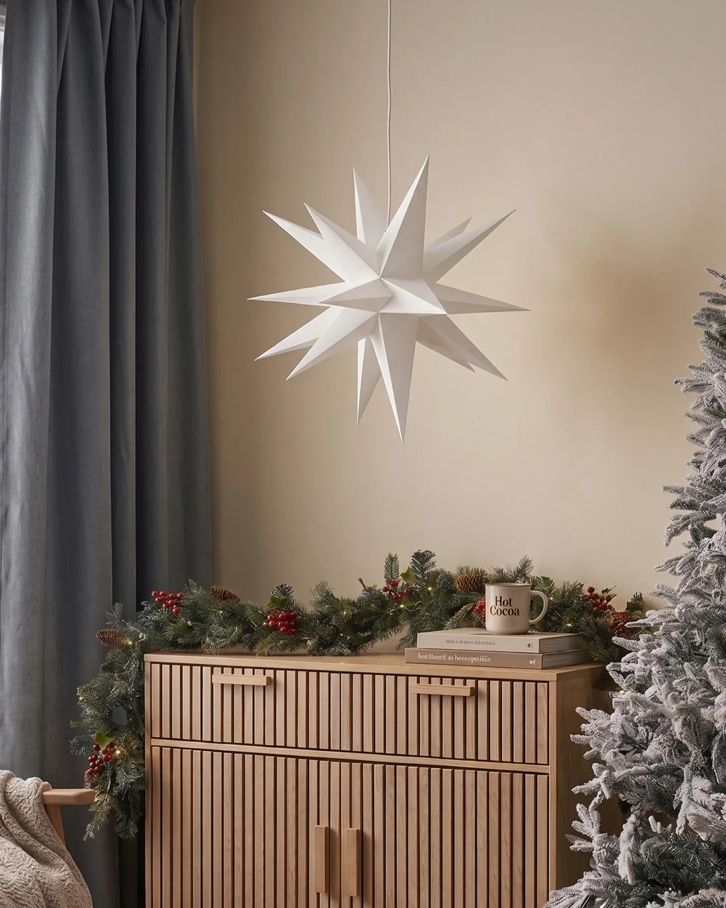 Dekoracja wisząca LED BHAGIRATHI Gwiazda 44 cm Złamana biel