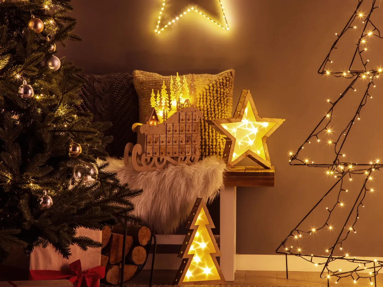 Dekoracja świąteczna LED IMPALA Kalendarz adwentowy 40 cm Jasnobrązowy