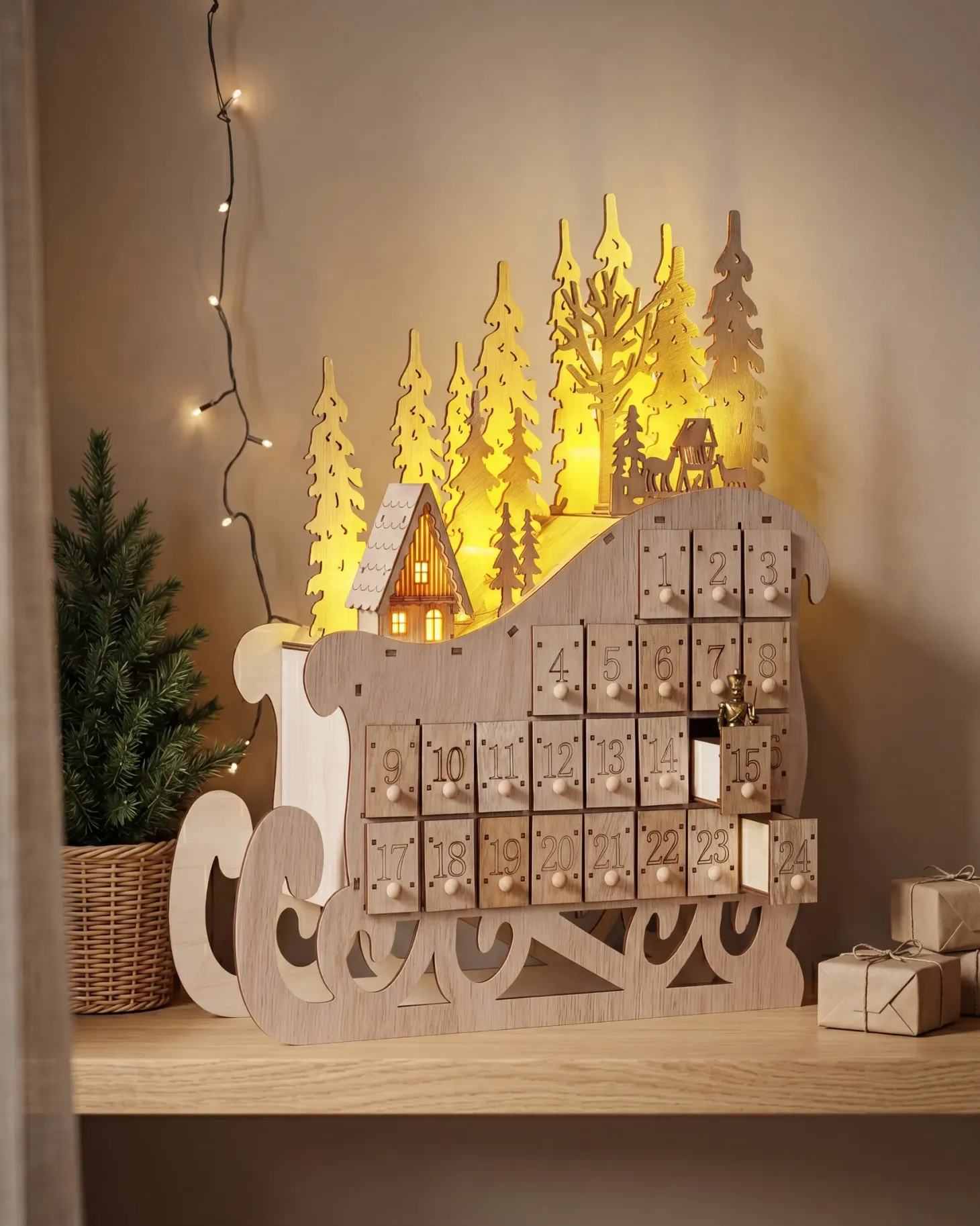 Dekoracja świąteczna LED IMPALA Kalendarz adwentowy 40 cm Jasnobrązowy
