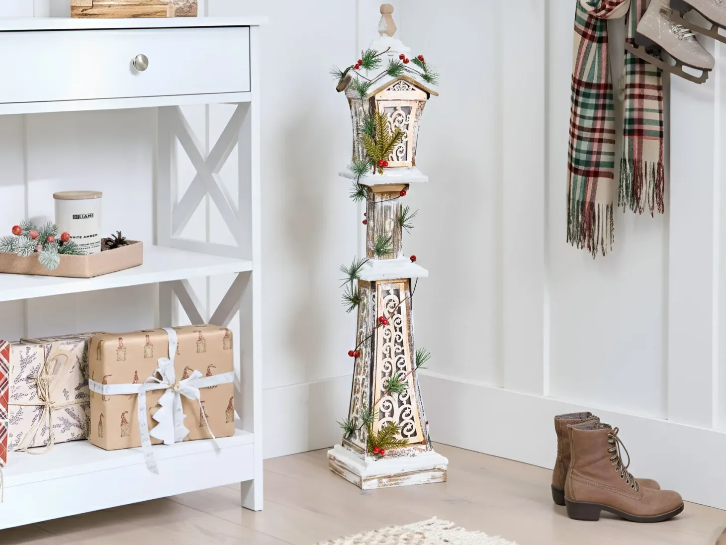 Dekoracja świąteczna LED LIESVESI Latarnia 80 cm Jasnobrązowy