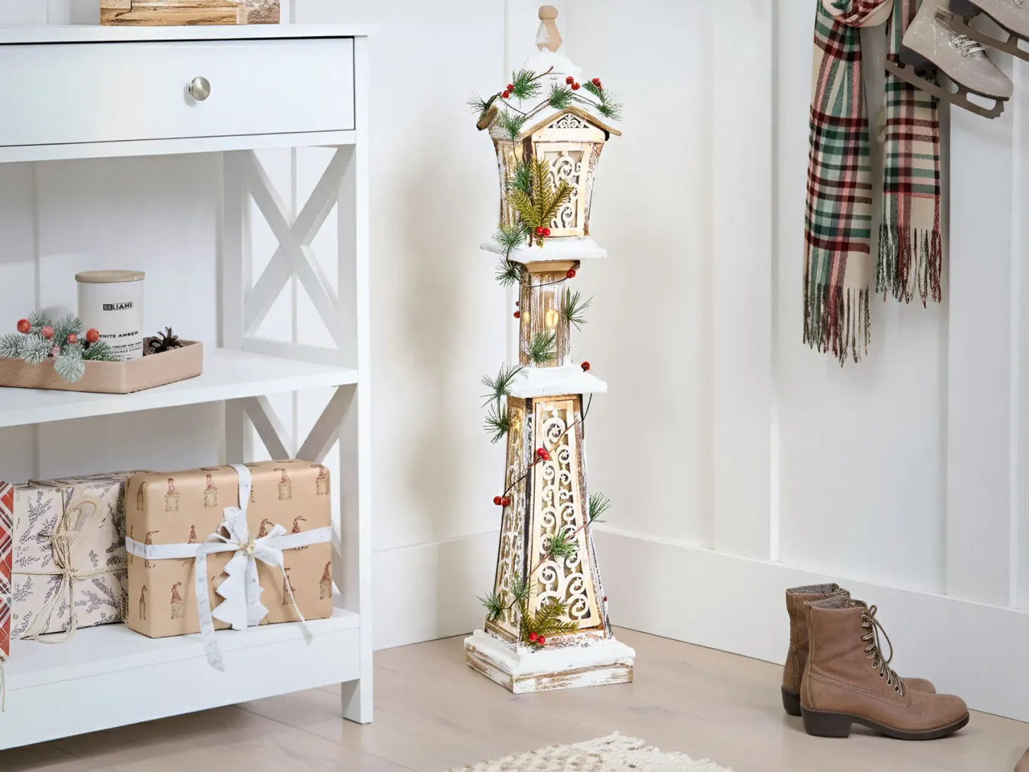 Dekoracja świąteczna LED LIESVESI Latarnia 80 cm Jasnobrązowy