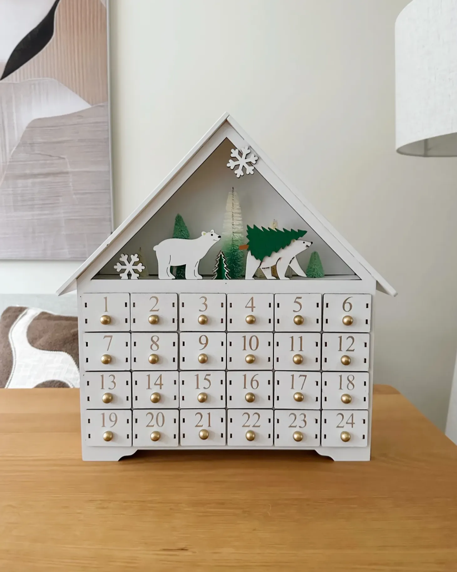Dekoracja świąteczna LED MJOSA Kalendarz adwentowy 33 cm Biały