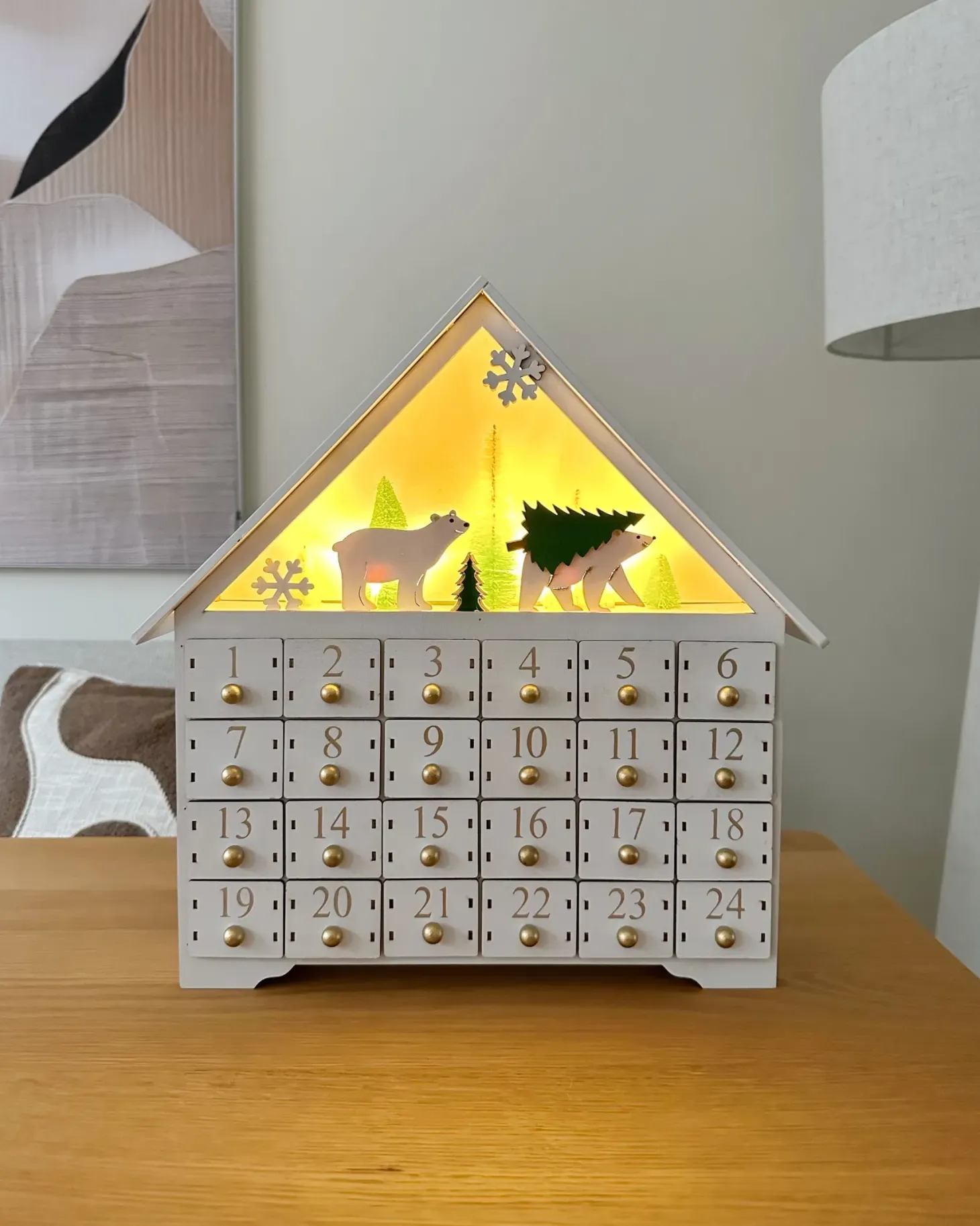 Dekoracja świąteczna LED MJOSA Kalendarz adwentowy 33 cm Biały