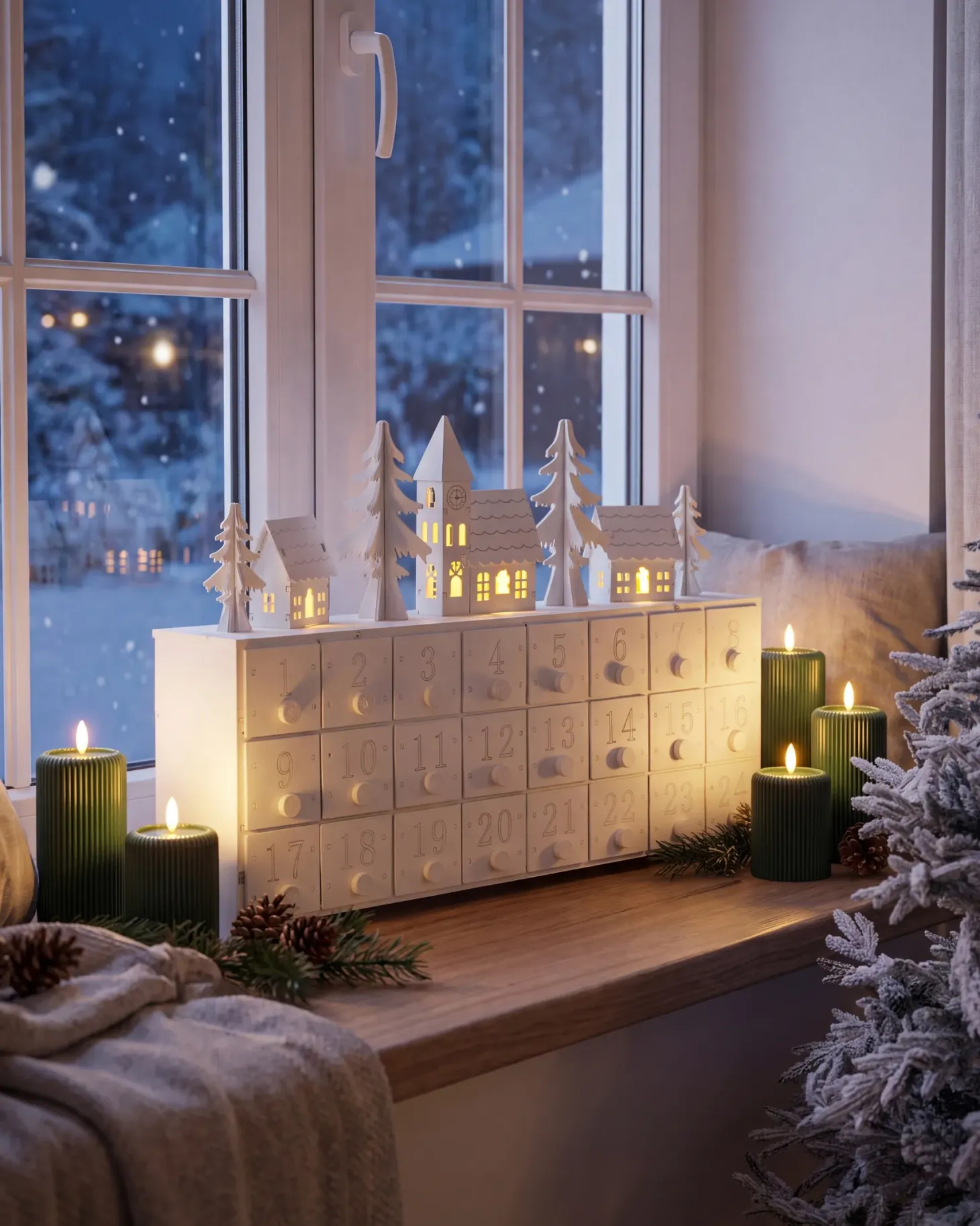 Dekoracja świąteczna LED MUONIO Kalendarz adwentowy 24 cm Biały