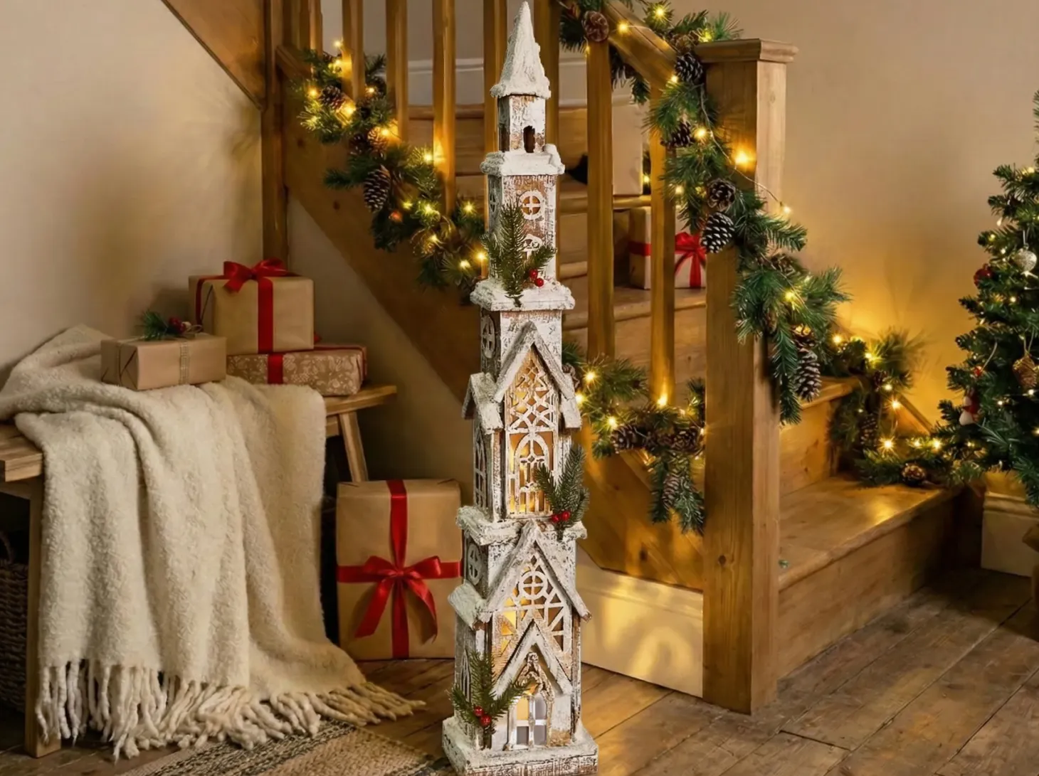 Dekoracja świąteczna LED NASIJARVI Domek 85 cm Jasnobrązowy