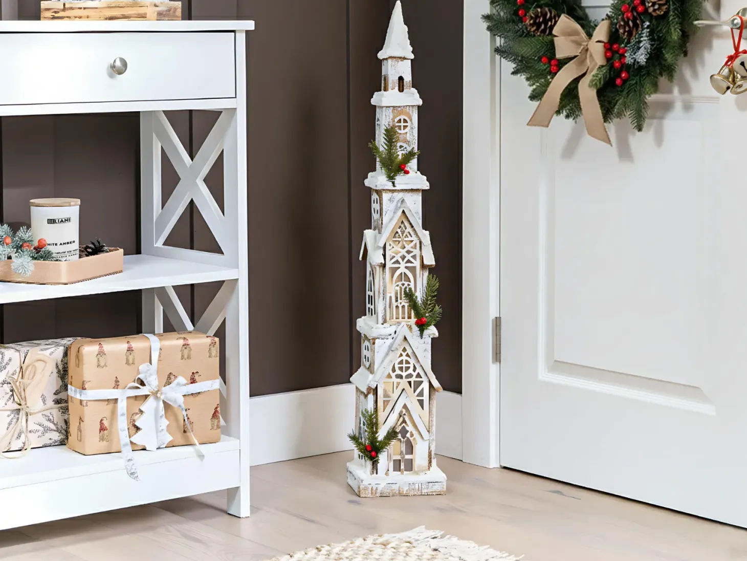 Dekoracja świąteczna LED NASIJARVI Domek 85 cm Jasnobrązowy