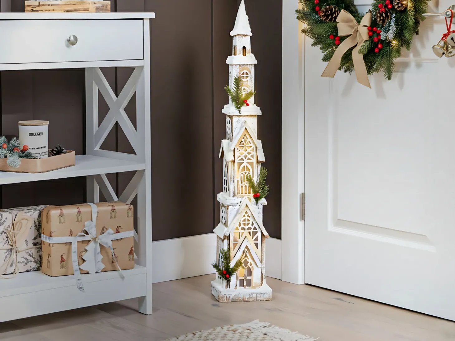 Dekoracja świąteczna LED NASIJARVI Domek 85 cm Jasnobrązowy