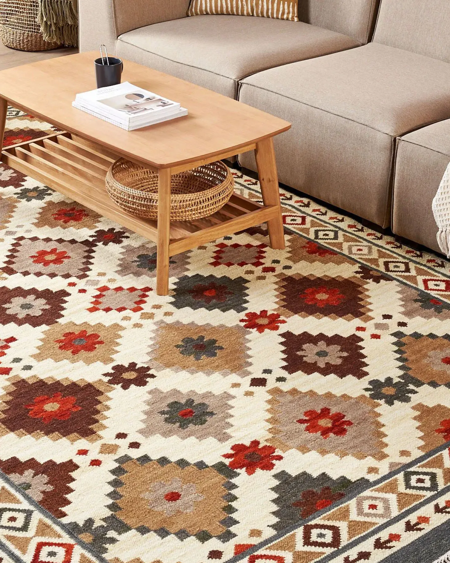 Dywan GHUKASAVAN Kolorowy 200 x 300 cm Wełna Kilim
