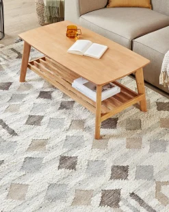 Dywan KAGHTSRASHEN Beżowy 160 x 230 cm Wełna Kilim