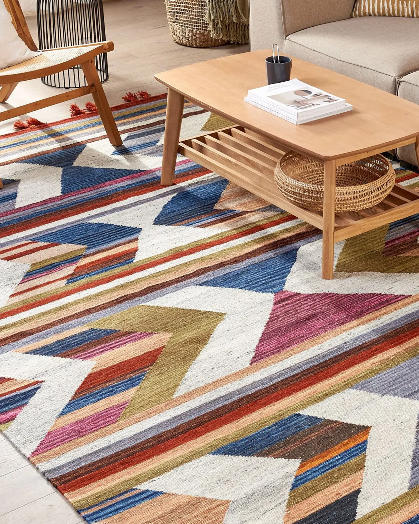 Dywan MRGASHAT Kolorowy 200 x 300 cm Wełna Kilim