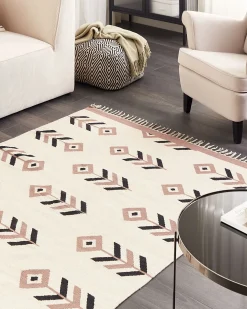 Dywan NIAVAN Beżowy 160 x 230 cm Bawełna Kilim