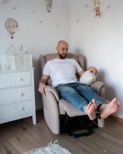 Sale Elektryczny fotel rozkładany ELEGY Z wysuwanym podnóżkiem Welur Beżowoszary Fotele Tapicerowane|Wszystkie Fotele