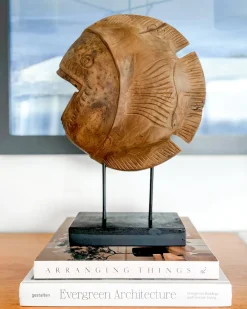 Figurka dekoracyjna Ryba PLAICE FISH Drewno tekowe Brązowy