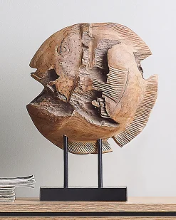 Figurka dekoracyjna Ryba PLAICE FISH Drewno tekowe Brązowy