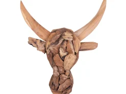 Figurka na ścianę Byk BULL HEAD Drewno tekowe 34 cm Brązowy