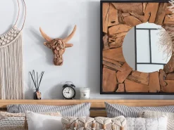 Figurka na ścianę Byk BULL HEAD Drewno tekowe 34 cm Brązowy