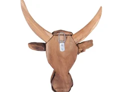 Figurka na ścianę Byk BULL HEAD Drewno tekowe 34 cm Brązowy