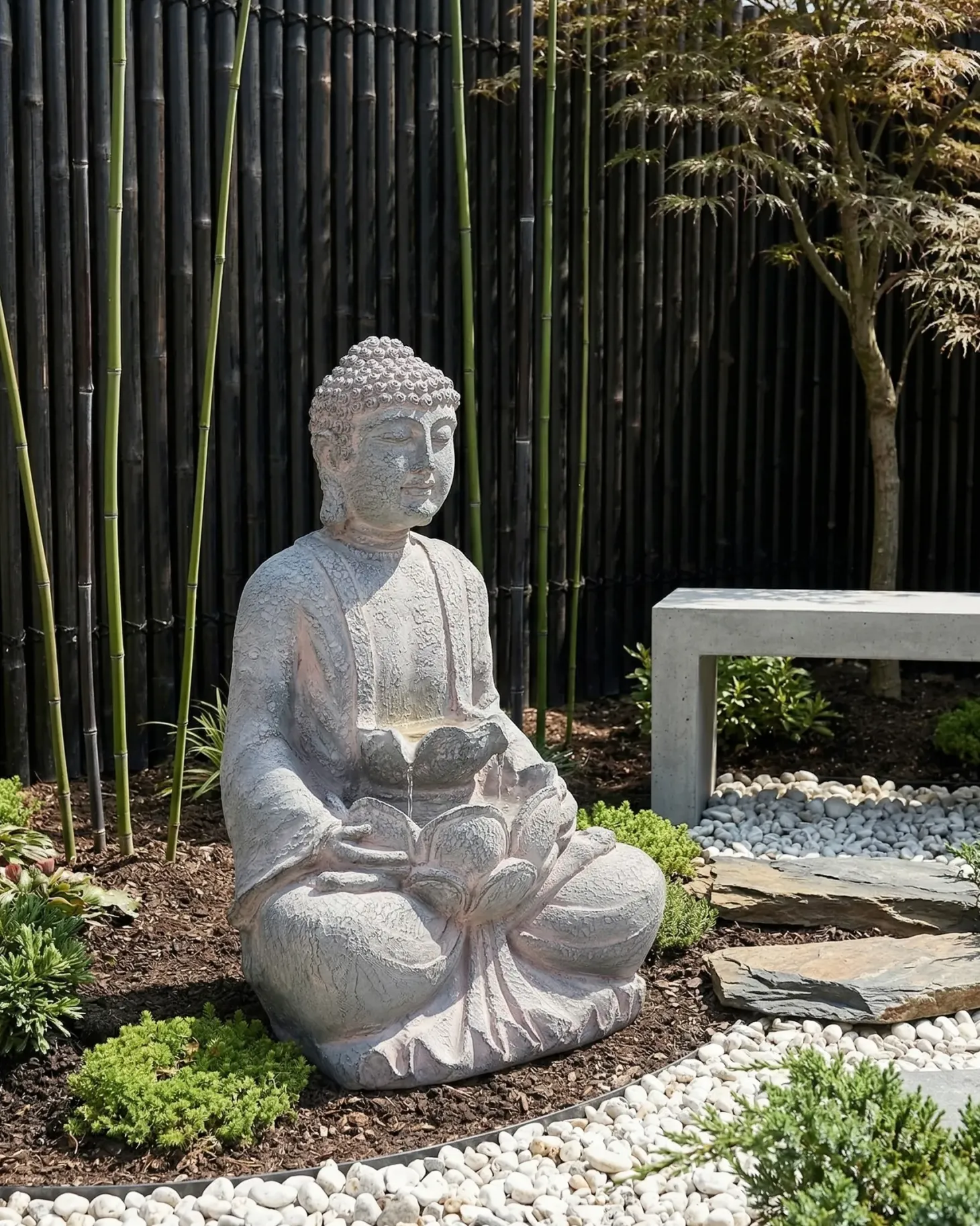 Fontanna ogrodowa LED URLANTE Budda Szary