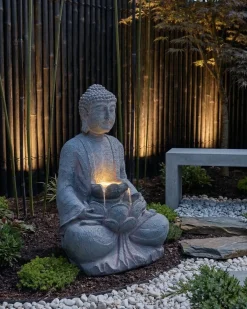 Fontanna ogrodowa LED URLANTE Budda Szary
