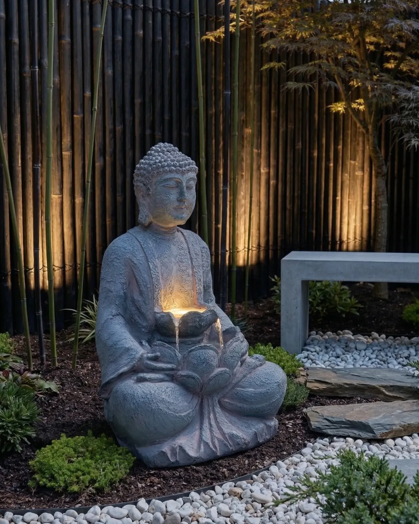 Fontanna ogrodowa LED URLANTE Budda Szary