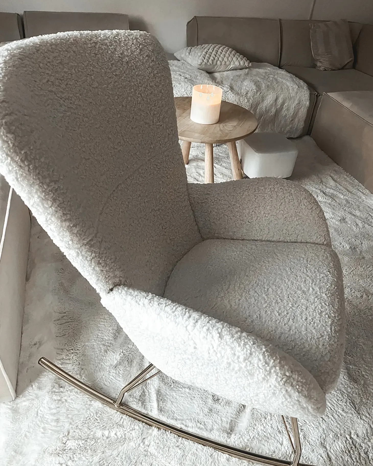 Hot Fotel bujany ANASET Boucle Biały Wszystkie Fotele|Fotele Bujane