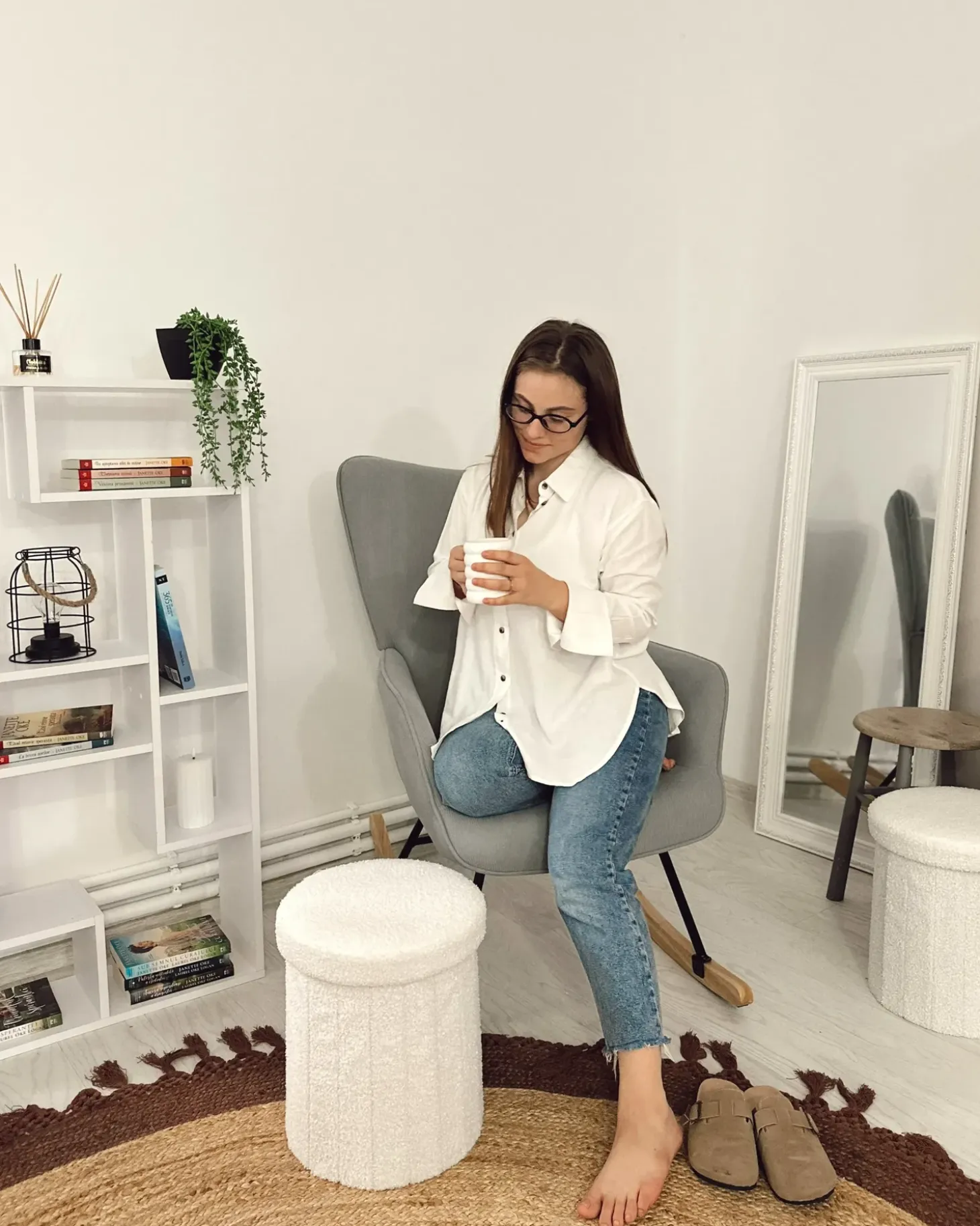 New Fotel bujany ARSET Sztruks Błękitny Wszystkie Fotele|Fotele Bujane