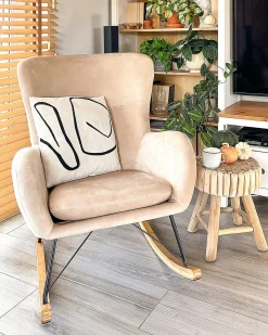 New Fotel bujany ELLAN Welur Beżowy Wszystkie Fotele|Fotele Bujane