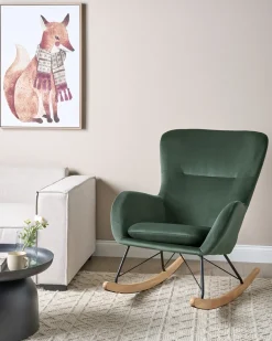 Discount Fotel bujany ELLAN Welur Ciemnozielony Wszystkie Fotele|Fotele Bujane