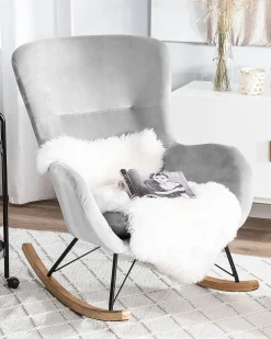 Sale Fotel bujany ELLAN Welur Jasnoszary Wszystkie Fotele|Fotele Bujane