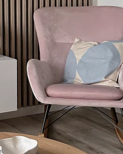 Clearance Fotel bujany ELLAN Welur Różowy Wszystkie Fotele|Fotele Bujane