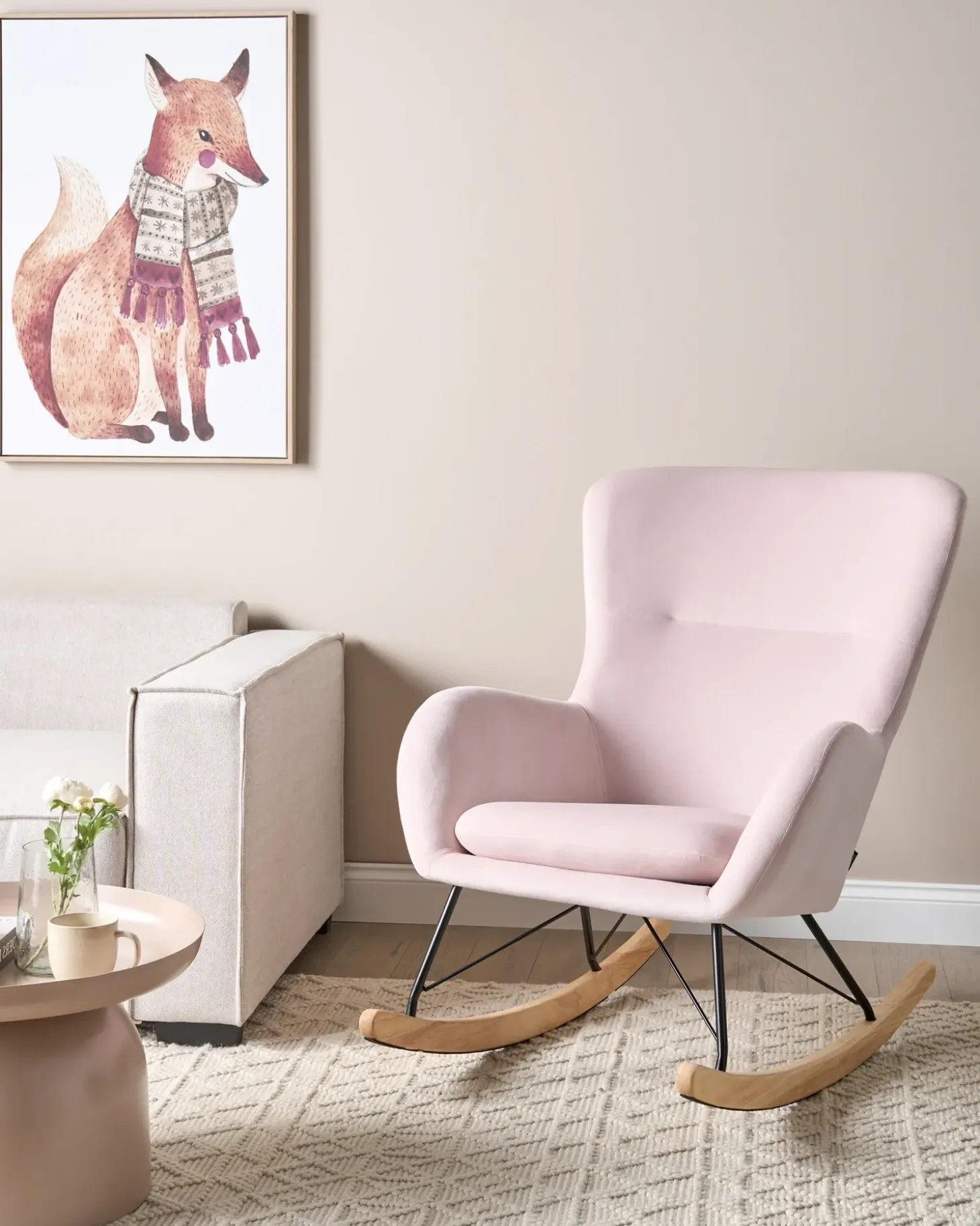 Clearance Fotel bujany ELLAN Welur Różowy Wszystkie Fotele|Fotele Bujane