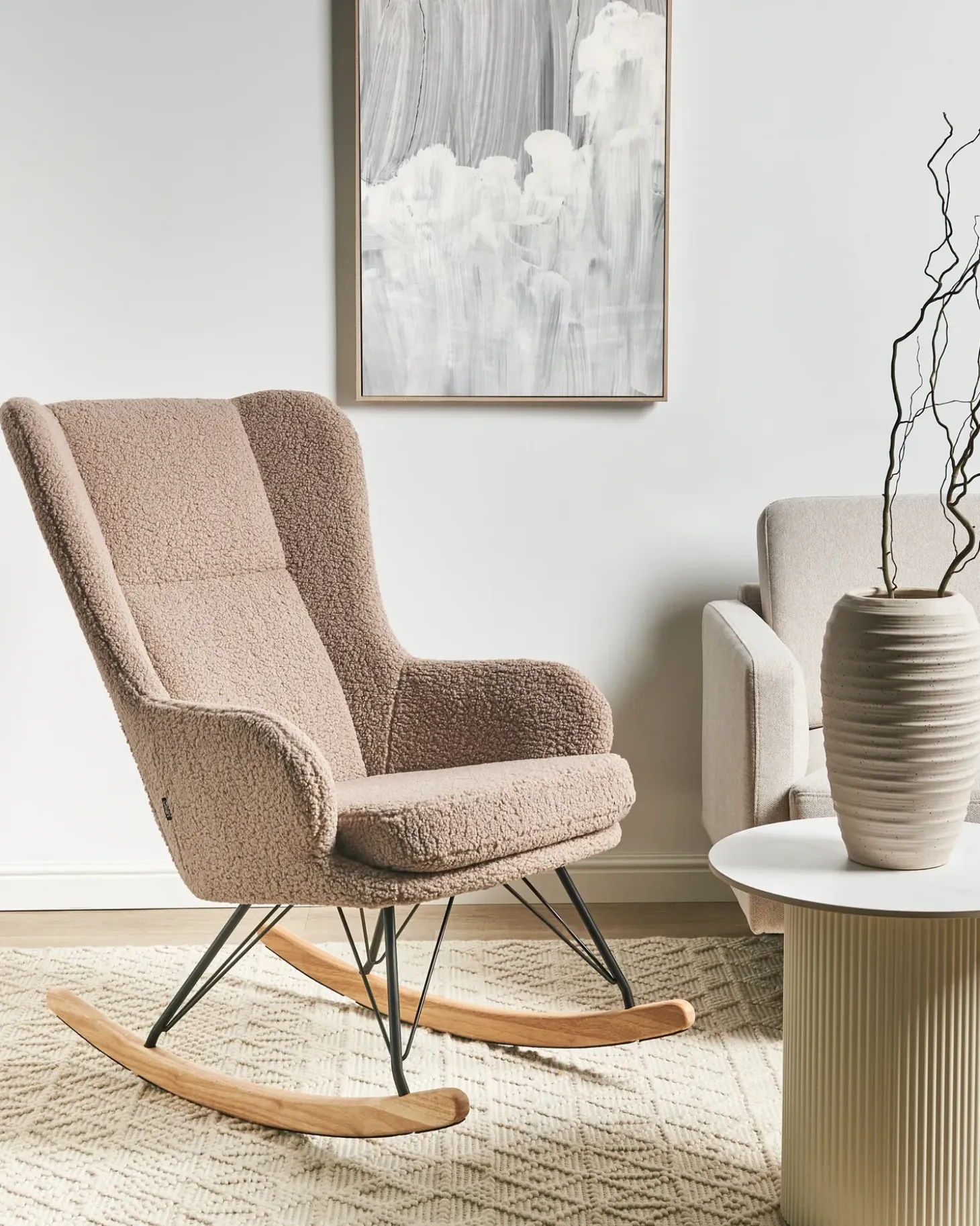Best Fotel bujany LUOMA Boucle Beżowy Wszystkie Fotele|Fotele Bujane