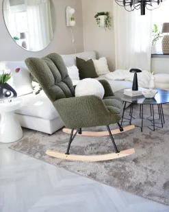 New Fotel bujany OULU Boucle Ciemnozielony Wszystkie Fotele|Fotele Bujane