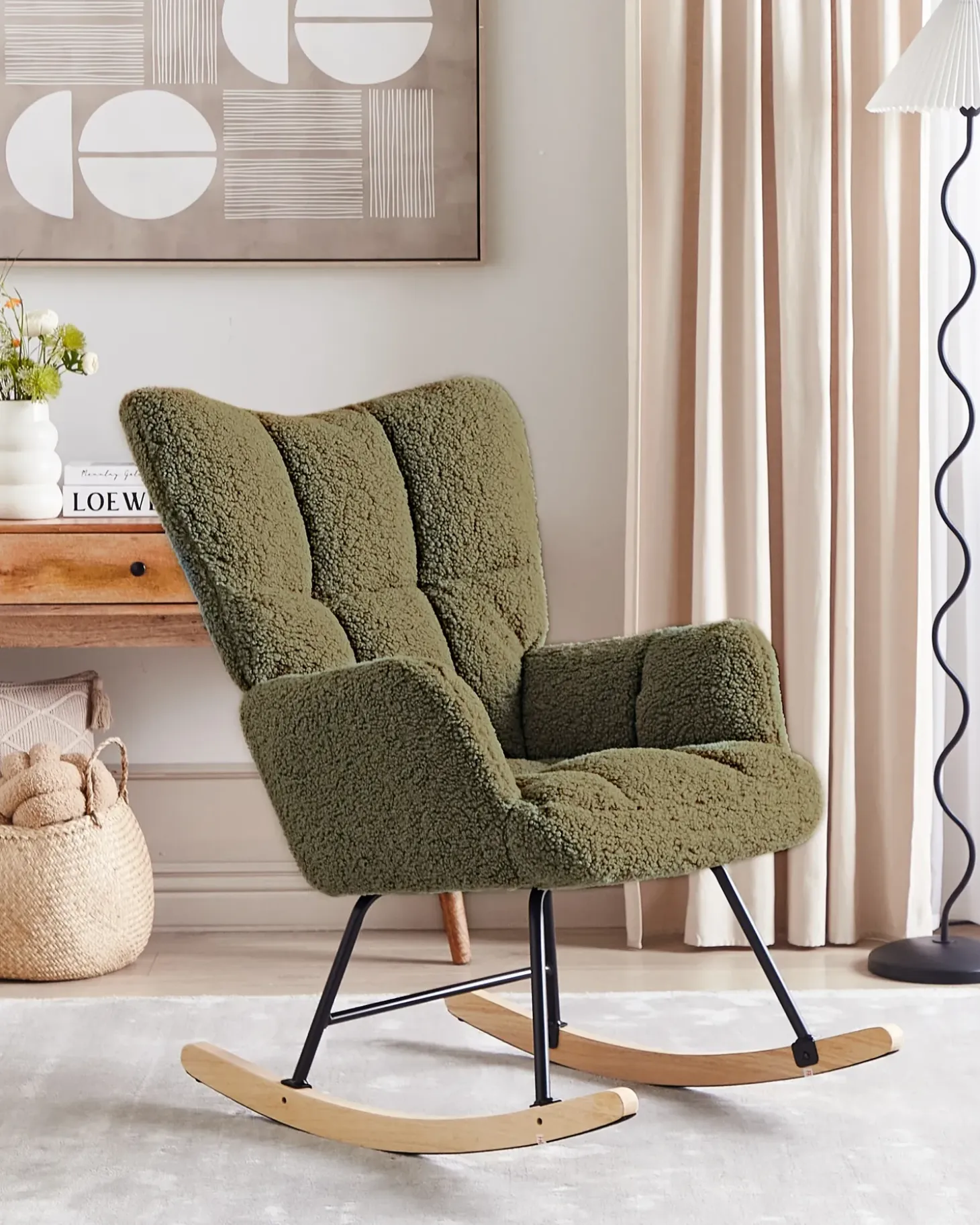 New Fotel bujany OULU Boucle Ciemnozielony Wszystkie Fotele|Fotele Bujane