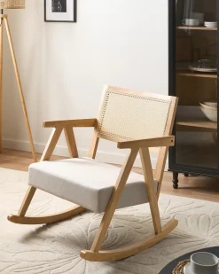 New Fotel bujany RYA Drewno Jasnobrązowy/ jasnobeżowy Fotele Tapicerowane|Wszystkie Fotele