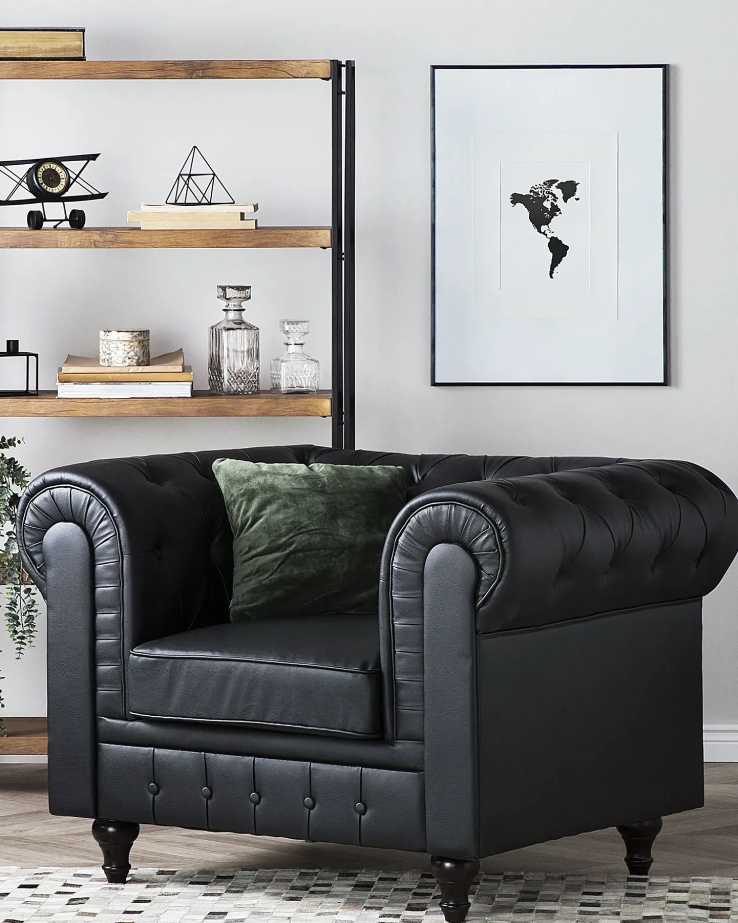 Online Fotel CHESTERFIELD Ekoskóra Czarny Wszystkie Fotele|Fotele Skórzane