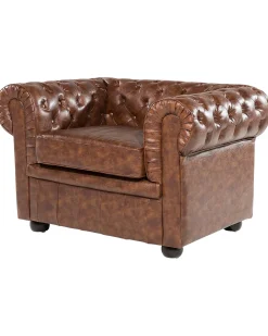 Clearance CHESTERFIELD Ekoskóra Złoty brąz Wszystkie Fotele|Fotele Skórzane