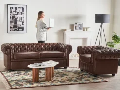 Clearance CHESTERFIELD Ekoskóra Złoty brąz Wszystkie Fotele|Fotele Skórzane
