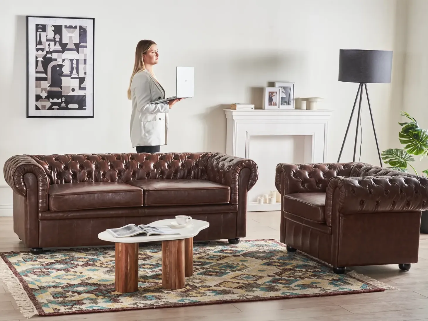 Clearance CHESTERFIELD Ekoskóra Złoty brąz Wszystkie Fotele|Fotele Skórzane