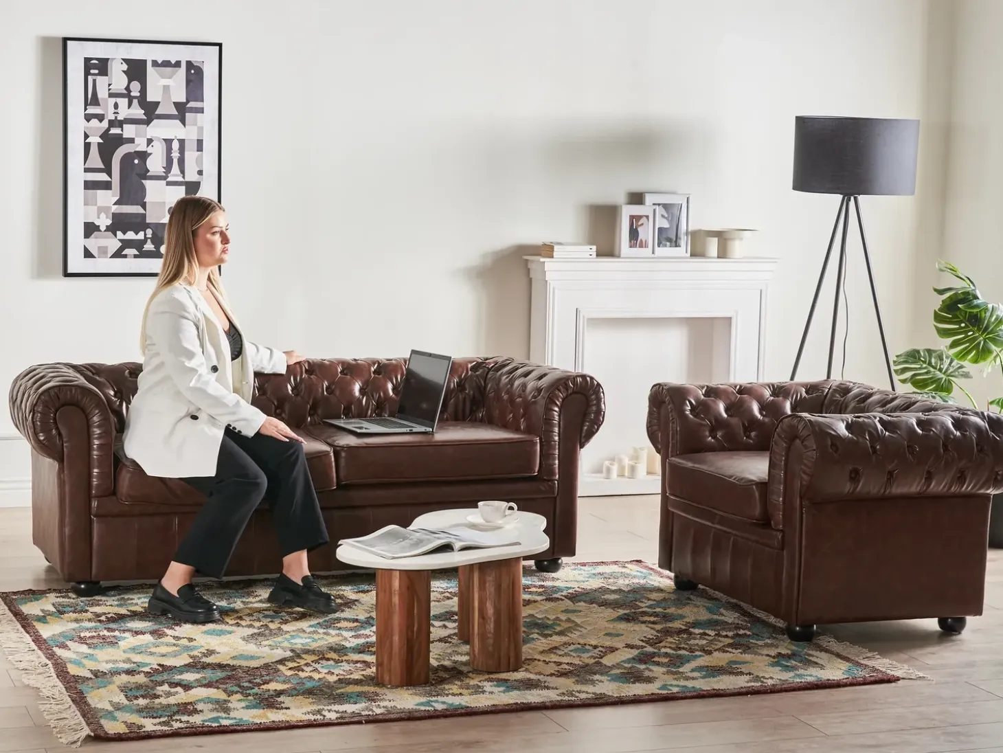 Clearance CHESTERFIELD Ekoskóra Złoty brąz Wszystkie Fotele|Fotele Skórzane