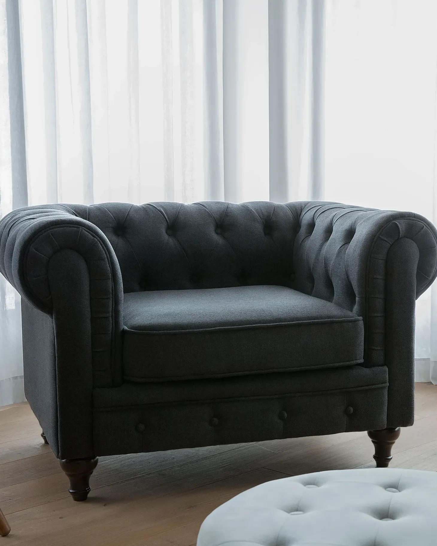 New CHESTERFIELD Grafitowy Wszystkie Fotele|Fotele Tapicerowane