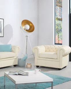Sale CHESTERFIELD Skóra naturalna Jasnobeżowy Wszystkie Fotele|Fotele Skórzane