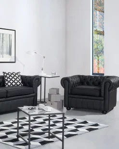 CHESTERFIELD Skóra naturalna Czarny Wszystkie Fotele|Fotele Skórzane
