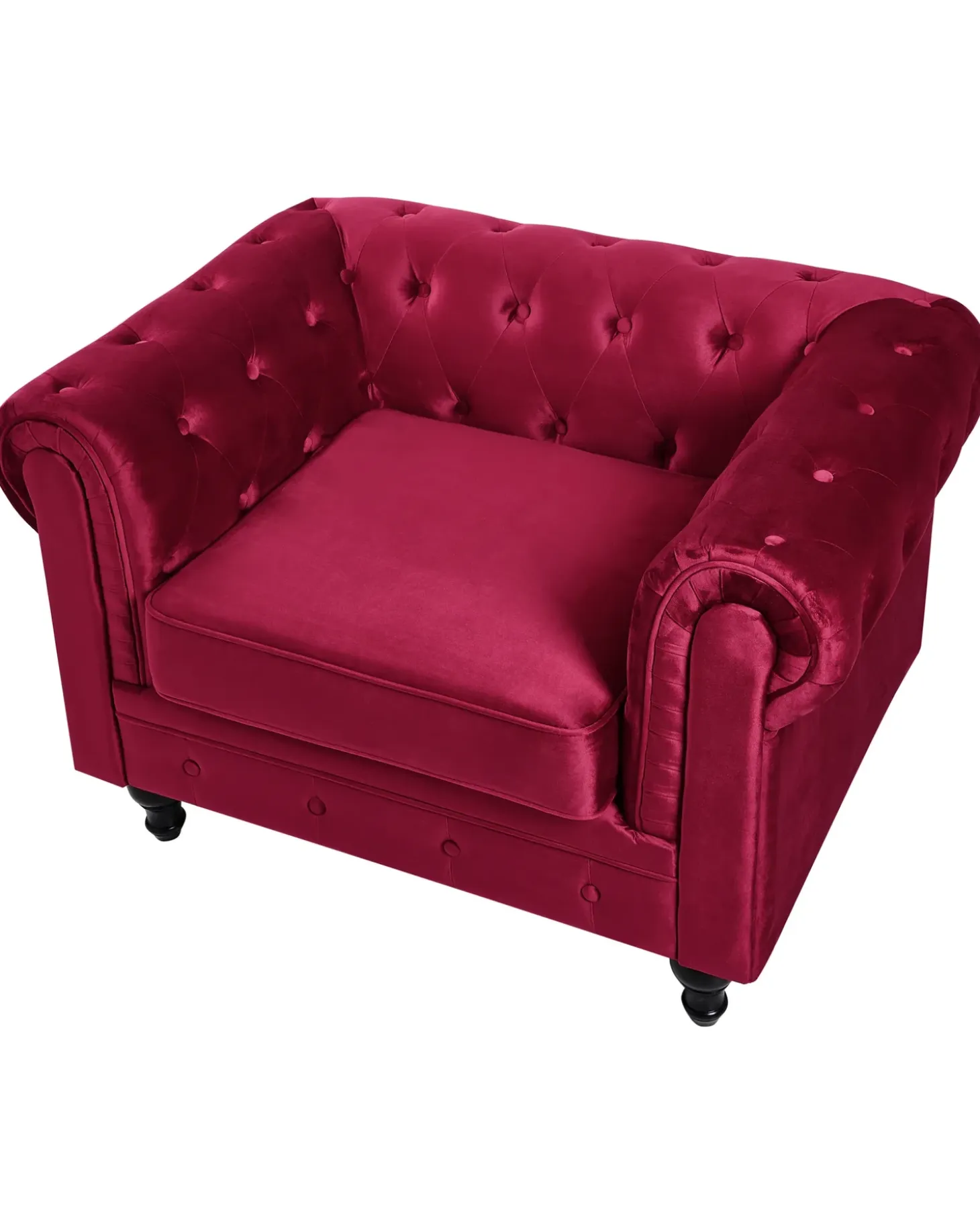 Outlet CHESTERFIELD Welur Burgundowy Wszystkie Fotele|Fotele Tapicerowane