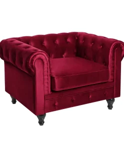 Outlet CHESTERFIELD Welur Burgundowy Wszystkie Fotele|Fotele Tapicerowane