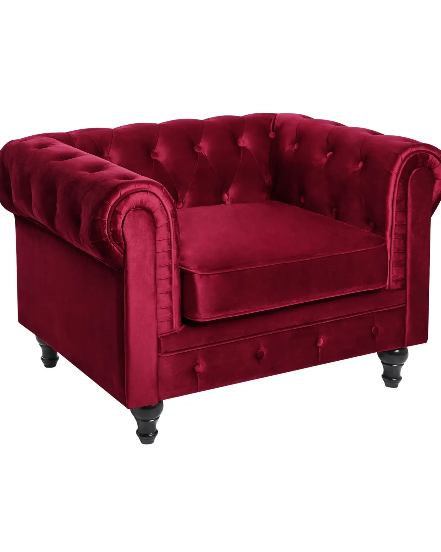 Outlet CHESTERFIELD Welur Burgundowy Wszystkie Fotele|Fotele Tapicerowane
