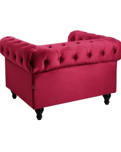 Outlet CHESTERFIELD Welur Burgundowy Wszystkie Fotele|Fotele Tapicerowane